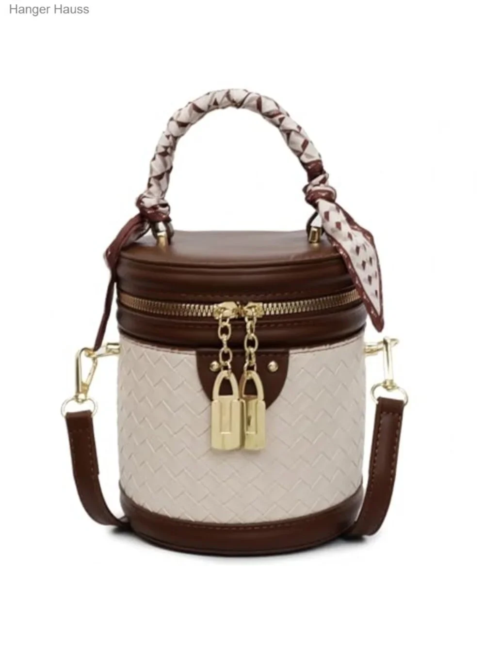 Mini Bucket Crossbody Bag Vegan Leather Woven Handbag Purse Adjustable Strap